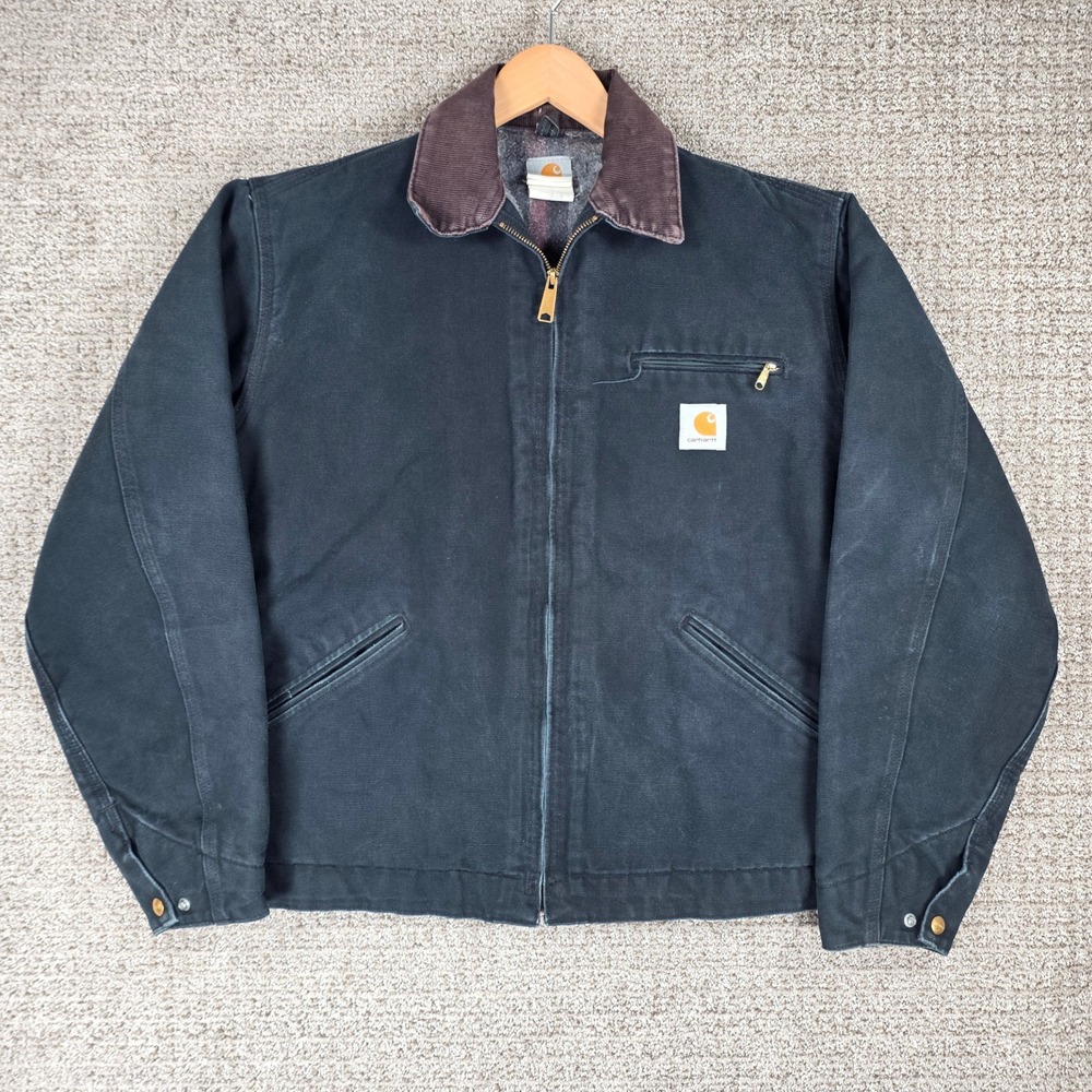 Vintage Carhartt J01 BLK Detroit Jacket Black Canvas Blanket Lined  Mens Size 42